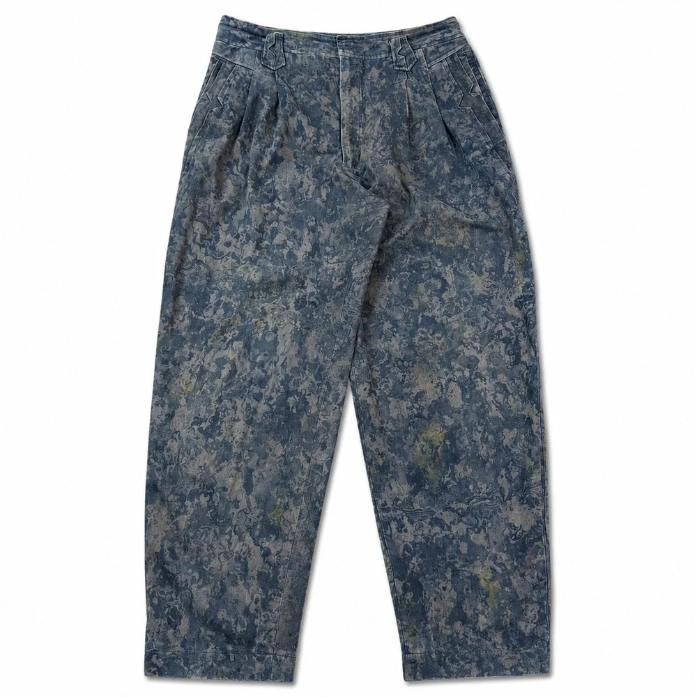 Vintage Mens House Pleated Pants‎ Mens Blue Gray Marbled Print Talon Zip Tapered